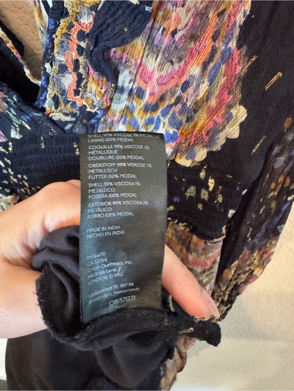 Anthropologie Small Boho Floral Sheer Sleeve Midi Dress Navy with pockets :) - Picture 15 of 15